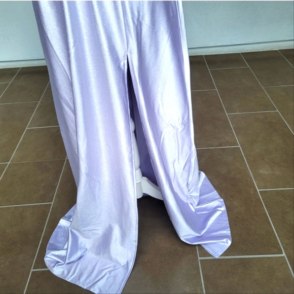 Glitter Lavender Satin Gown ✦ A‑Line High Slit Formal Prom Dress Pocket Sz 3 NWT - Picture 11 of 16